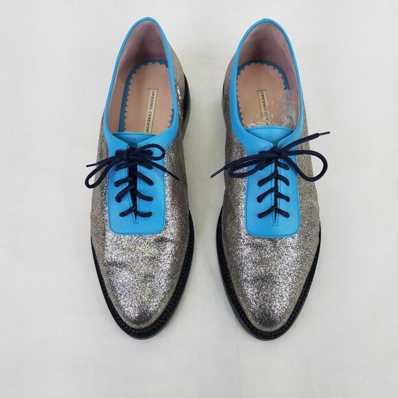 Opening Ceremony Oxfords Women's 9.5 EU 41 Blue Silver Glitter Lace Up Loafers - Picture 4 of 15